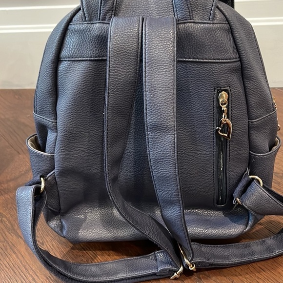 Navy Blue Faux Leather Backpack main image 4